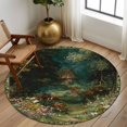 thumbnail image 2 of Round Rug 5Ft Washable Non-Slip, Forest Circle Area Rugs for Living Room Bedroom, Spring Oil Painting Country Cabin Trees Flower Indoor Floor Mats Carpet Runner for Home Decor Aesthetic, 2 of 8