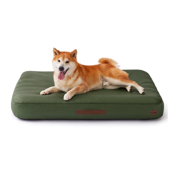 Self-Inflating Outdoor Dog Bed, Waterproof Inflatable Travel Pet Mat for Small to Medium Dogs, Foldable Portable Crate Pad with Built-in Pump, Durable Oxford Fabric, Green, 36"x27"x4"