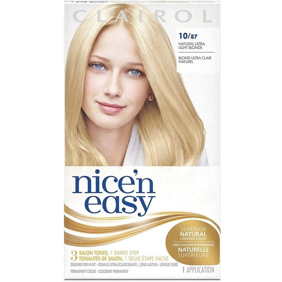 Clairol Nice 'n Easy, 10/87 Natural Ultra Light Blonde, Permanent Hair Color, 1 Kit