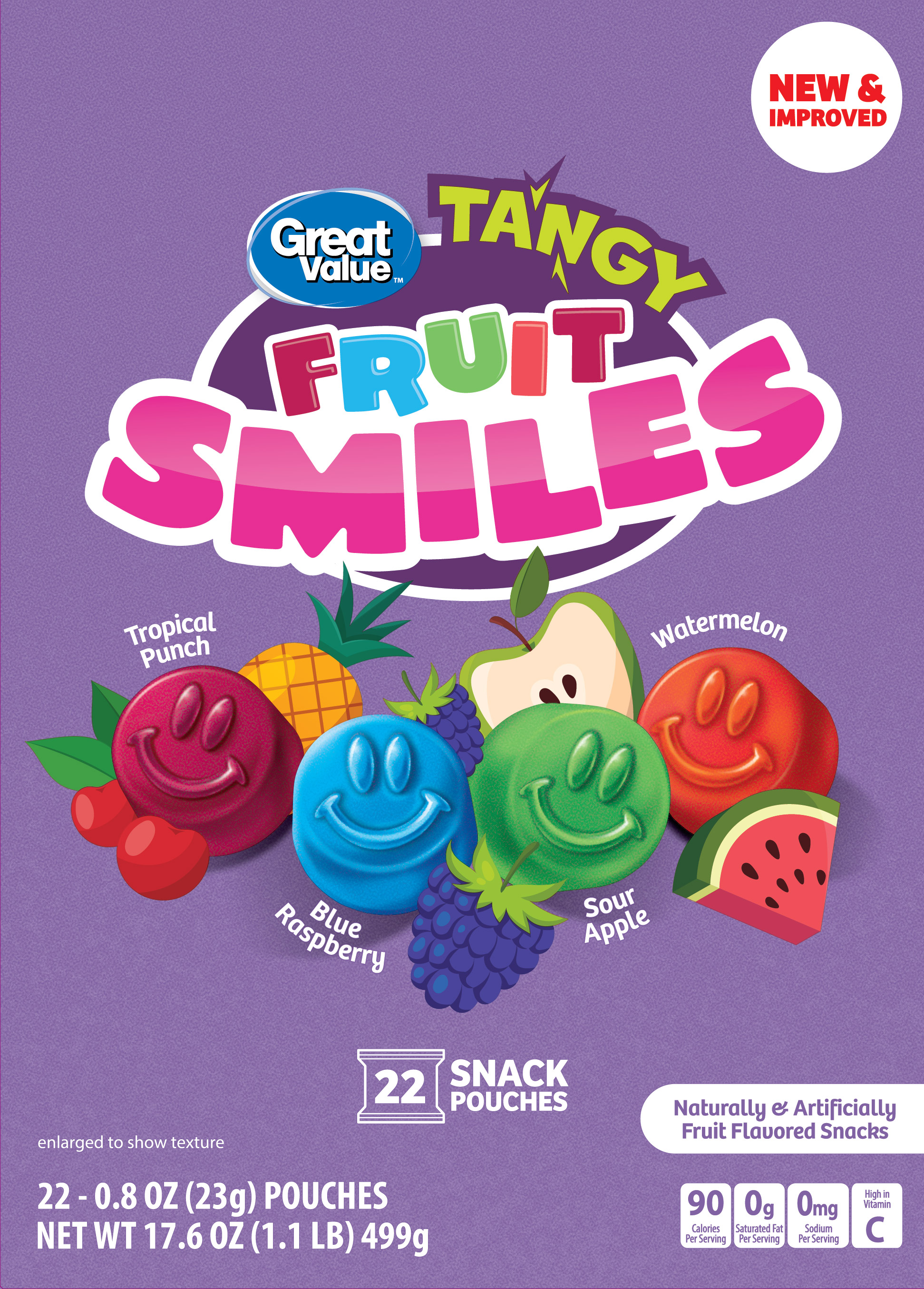 Great Value Fruit Smiles Snacks, Tangy Flavor, 22 Count