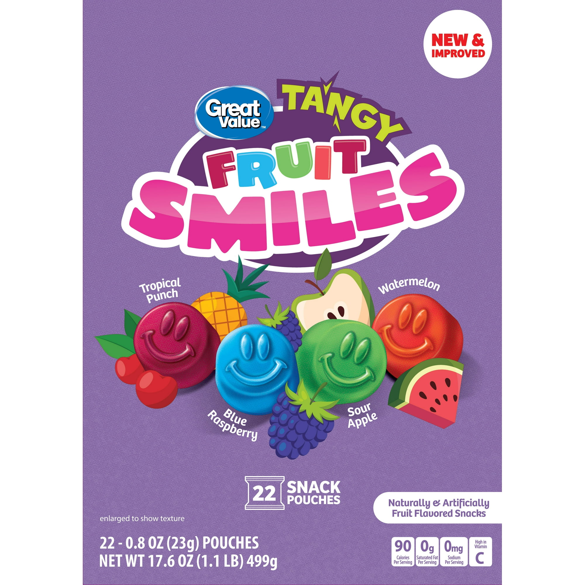 Great Value Fruit Smiles Snacks, Tangy Flavor, 22 Count