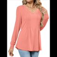 thumbnail image 2 of Blusas de Larga Abullonadas para Mujer, con Cuello en V Plisado, Estilo Túnica de Otoño, Elegantes, Informales, Holgadas, para Verano Rosa XL, 2 of 9