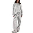thumbnail image 5 of Usloyux Women's 2 Piece Striped Lounge Set Long Sleeve Pullover Top and Wide Leg Pants Matching Tracksuit Outfits with, Gray M, 5 of 6