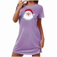 thumbnail image 4 of Sakmal Purple Moomoo Dresses for Women Plus Size Christmas Lightweight Cozy Sleepshirt Short Sleeve Short Santa Claus Print Crew Neck Nightgowns S-2XL, 4 of 5