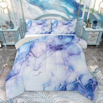 Homewish Blue Purple Marbling Queen Comforter Set for Women, Chic Abstract Ombre Bedding Sets, Fashion Artwork Style Reversible Bedding Comforter Set, Microfiber Bedroom Decor, 3-Piece
