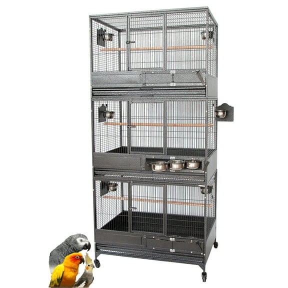 X-Large Durable Wrought Iron Triple Stackers Breeder Bird Parrot Cage 1/2" Bar Spacing Side Breeding Nest Door For African Grey Quaker Amazon Parrots Cockatiels Sun Parakeets Green Cheek Conures Doves