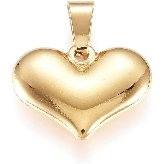 1Pcs Puffed Heart Charm PVD Vacuum Plating 304 Stainless Steel Pendants Large Hole Pendants Golden for Women Birthday Festival Elegant Gifts Personalized Jewelry 15x20x4mm Hole: 7mm