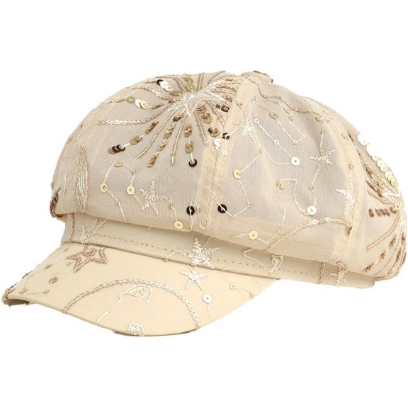 CoCoMangos Women’s Sequin Newsboy Hats Y2K Octagonal Caps 8 Panels Floral Pattern Beret Peaked Caps for Spring Summer Daily Wear