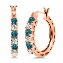 Gem Stone King 0.79 Ct London Blue Topaz E-F Lab Grown Diamond 18K Rose Gold Plated Silver Earrings