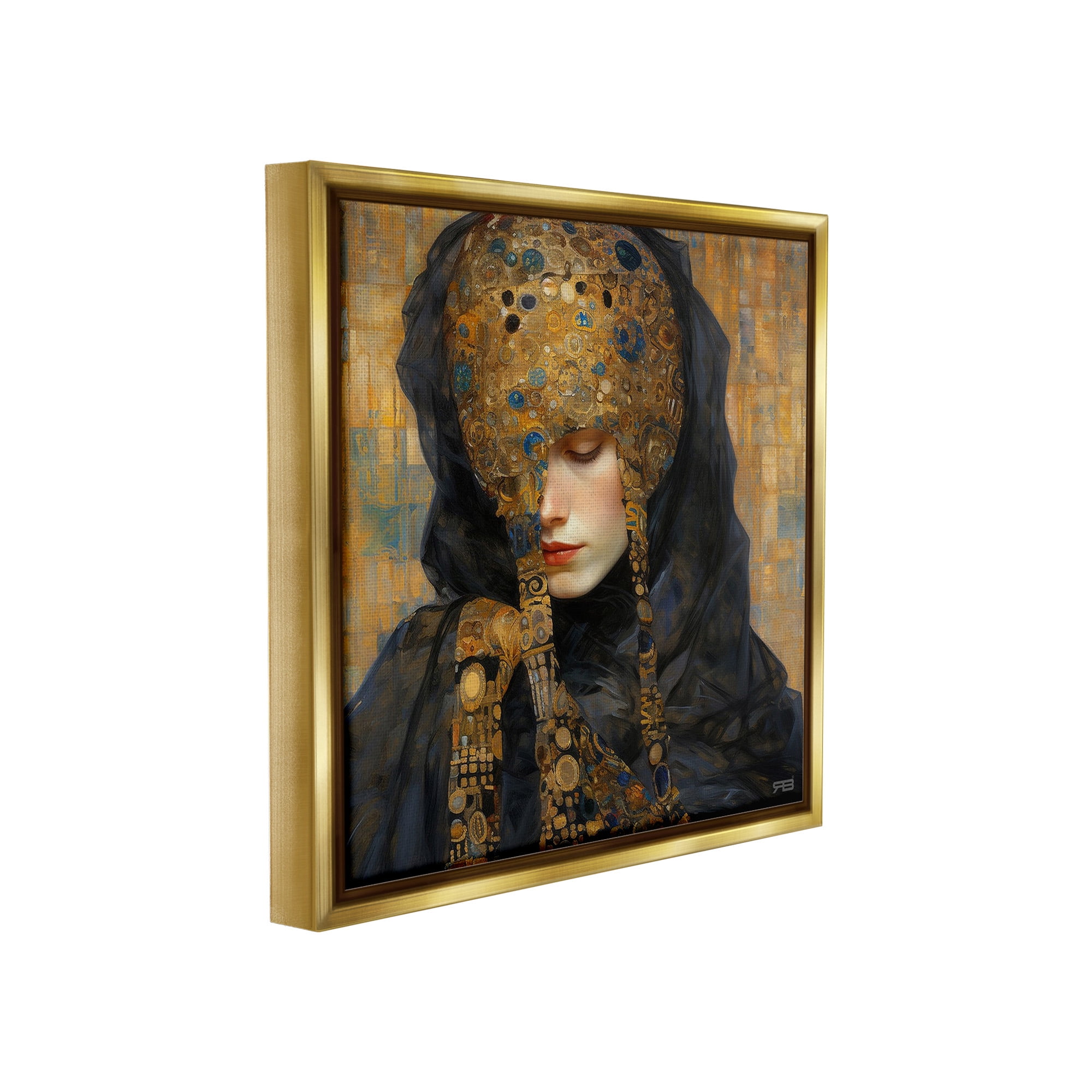 Stupell Industries Geometric Patterned Portrait Abstract Painting Gold Floater Framed Canvas Art Print Wall Art, 25 x 25