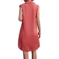 thumbnail image 2 of Vestido elegante de lino con cuello en V para mujer: botones en la parte delantera, abertura, corte en A, mezcla transpirable, primavera/verano, 2 of 5