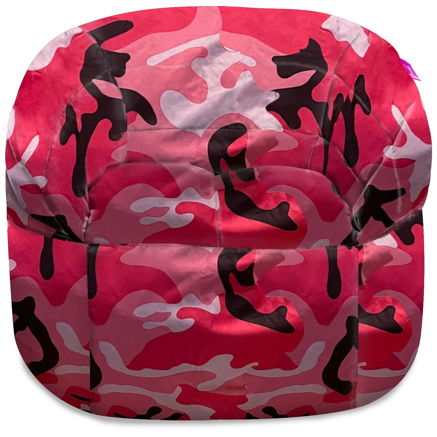 Posh Creations Structured Comfy Bean Bag Chair, Sonoma Lounge, Nylon - Camo Pink and Black