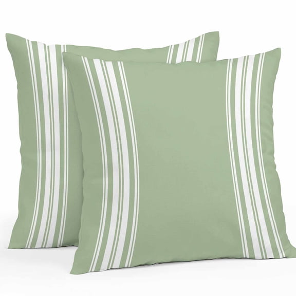 Sage Green Outdoor Pillow Covers Pack of 2 White Striped Waterproof Throw Pillow Covers Decorative Cushion Cases for Patio Garden Tent Balcony Couch 16x16 inch