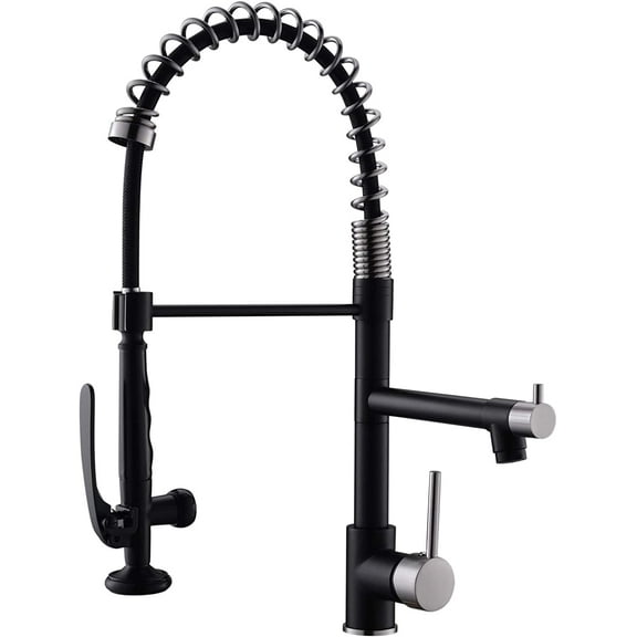 Izzovium Commercial Kitchen Faucet Pull Down Sprayer, Single Handle Sink Faucet with 360° Swivel, Brushed Nickel and Black Finish, Heavy Duty Brass Construction