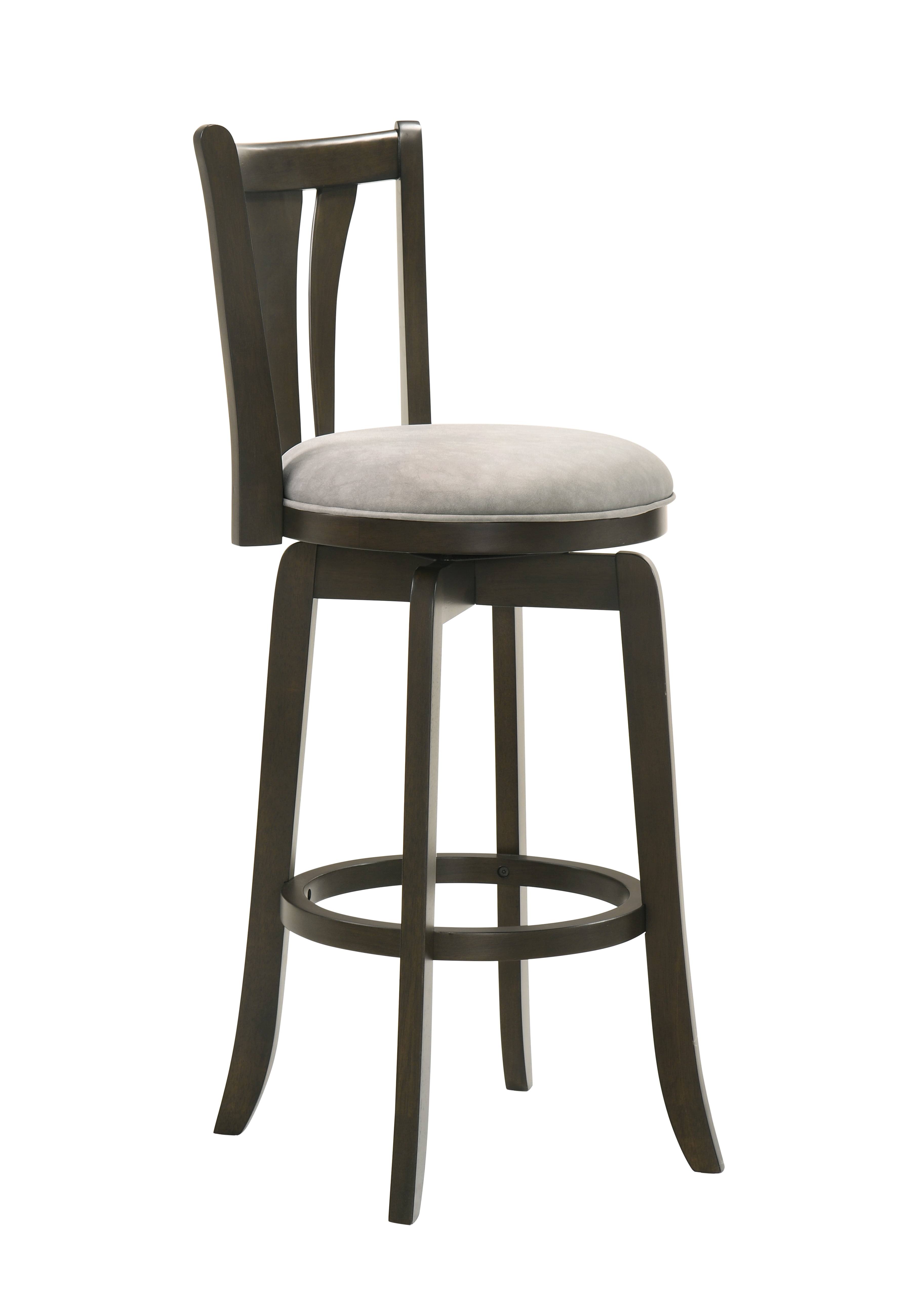 Elle 30 in. Dark Roast Bar Height Rubberwood Swivel Barstool with Grey Fabric Seat - Set of 3
