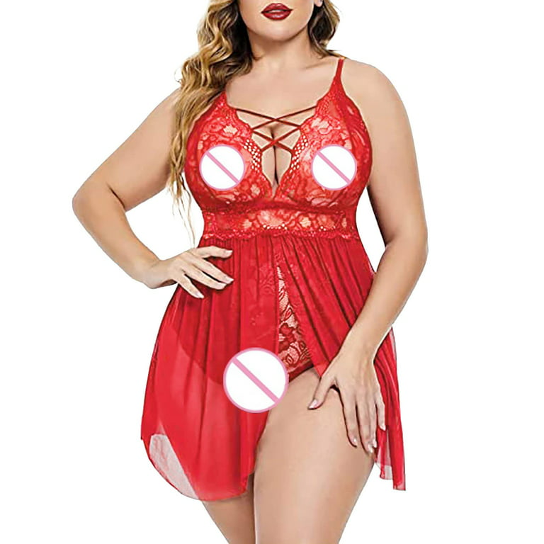 Sexy Plus Size Women Red Leather Lingerie Set