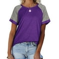 thumbnail image 2 of Women's Casual Raglan Shirt Short Sleeve Crew Neck T-shirts Colorblock Fashion Base Tee Shirt Summer Tshirts (L, Purple), 2 of 4
