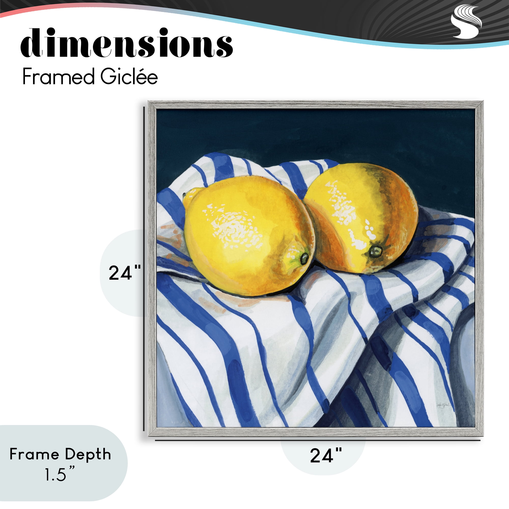 Stupell Industries Fresh Kitchen Lemons on Dishtowel Gray Framed Giclee Art, design by Kate Jarvik Birch