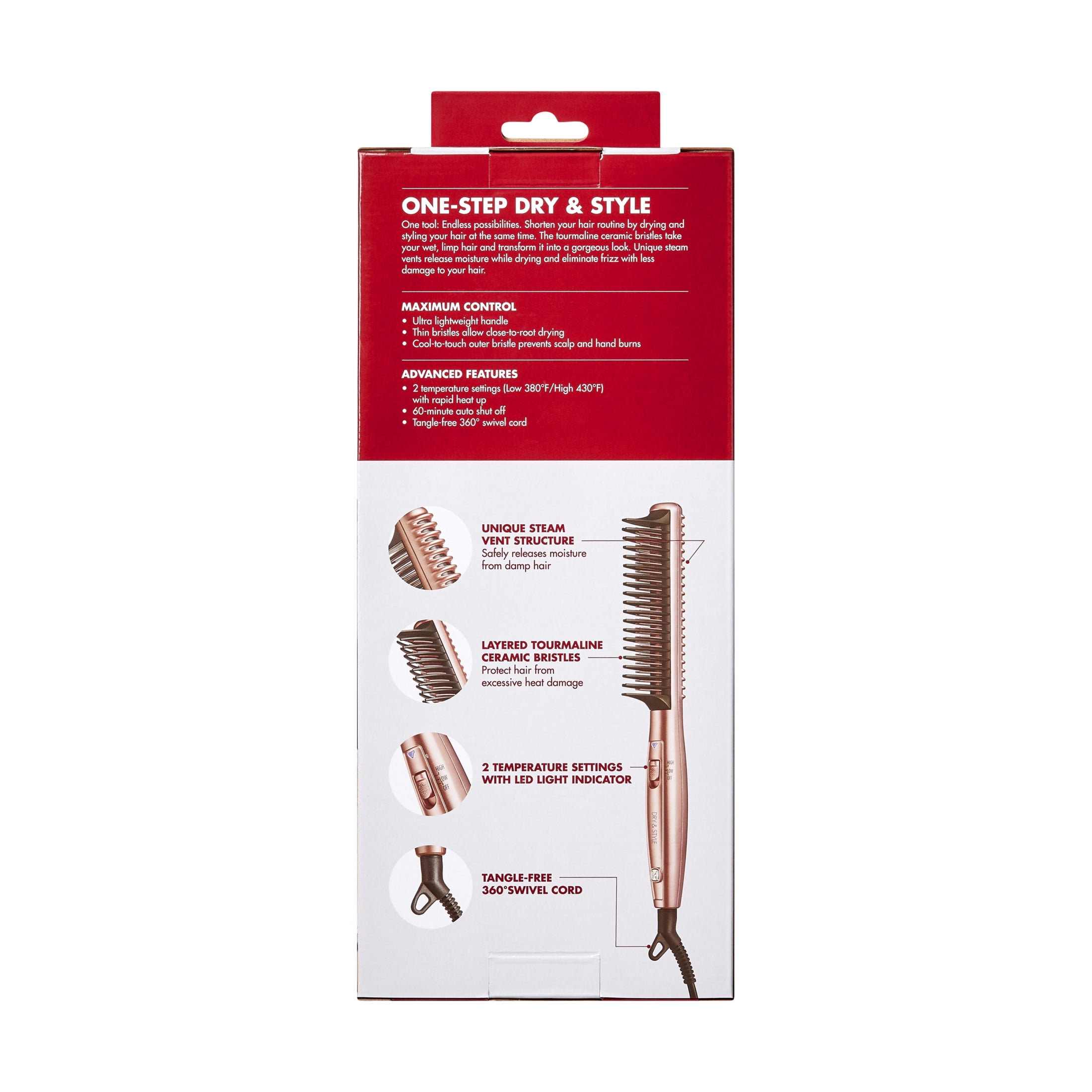KISS Dry & Style Tourmaline Ceramic Ultra Lightweight Heat Dry Brush, Mixed Plastic Bristle, 1.19 lbs.