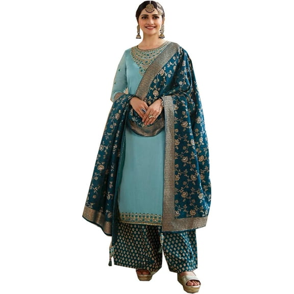 Party Wear Indian Pakistani Designer Stitched Salwar Kameez Plazo Suits ( Sky Blue, 4XL - 50 )