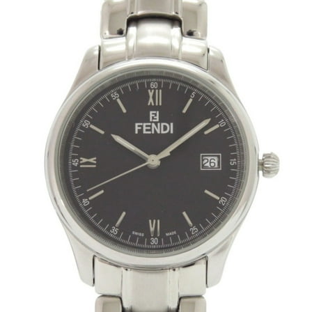 Pre-Owned Fendi 210G Stainless Steel Black Dial Silver Quartz Watch 1818 FENDI (Good)