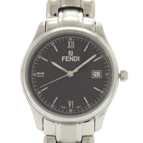Pre-Owned Fendi 210G Stainless Steel Black Dial Silver Quartz Watch 1818 FENDI (Good)