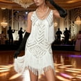 thumbnail image 2 of KHONTS Women's V-Neck Spaghetti Strap Mini Short Dress Tassels Sequin Beaded Party Dress White XL, 2 of 5