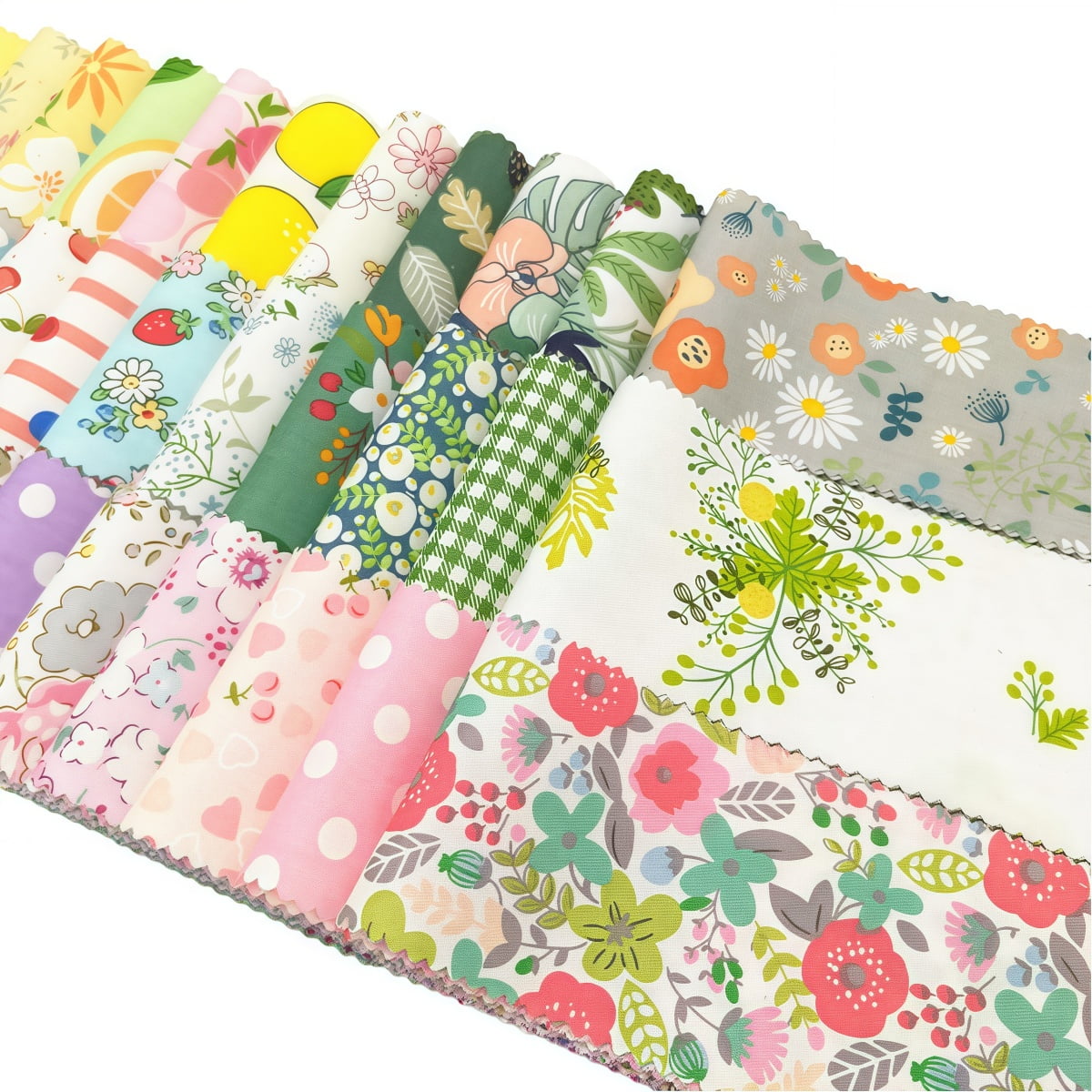 iMzoon 80 Pcs Jelly Roll Fabric Strips for Quilting Fabric, Sewing Supplies & DIY Crafts-2.6 Inch Precut Cotton Floral Fabric Strips Bundles with Wavy Edges, Perfect for Quilt Projects,Fruit