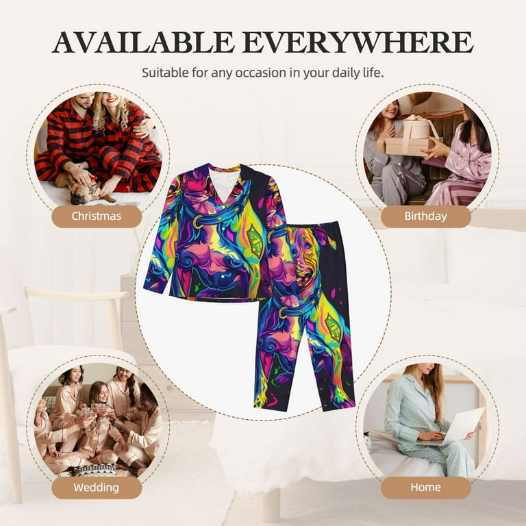 Cauagu Neon Pop Art Pitbull Print Women s Long Sleeve Pajamas Set Soft Pj Lounge Sets Button Down Sleepwear for Women 2 Piece Pjs Set with Long Pants XX Large Walmart