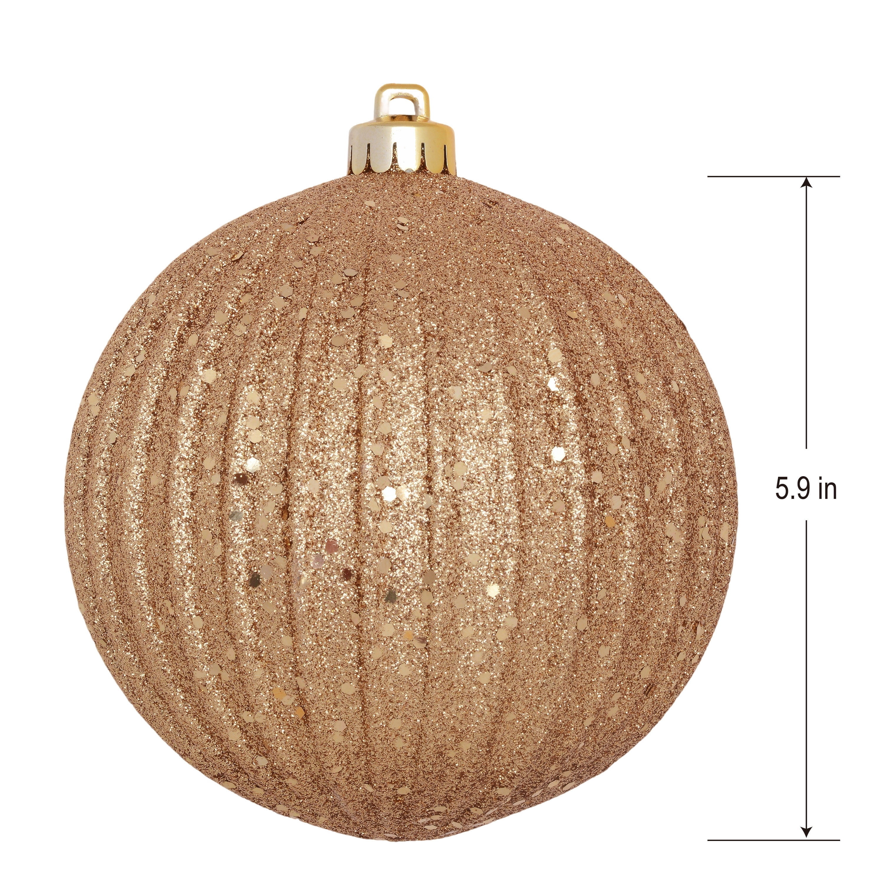 4-Count Gold Glitter Ribbed Shatterproof Christmas Ornaments, 6", by Holiday Time