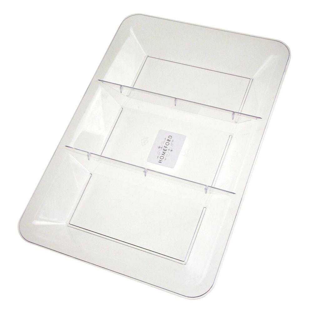 Clear Plastic Rectangle with 3 Dividers Serving Tray, 141/2Inch