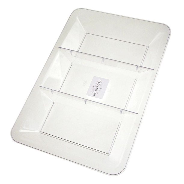 Clear Plastic Rectangle with 3 Dividers Serving Tray, 141/2Inch