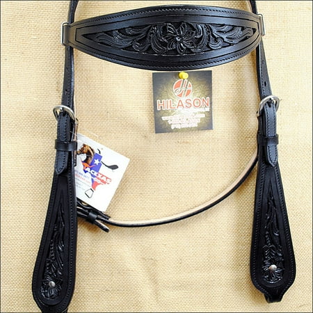 Hand Tooled Black Leather - HILASON WESTERN HAND TOOLED AMERICAN LEATHER HORSE HEADSTALL BLACK