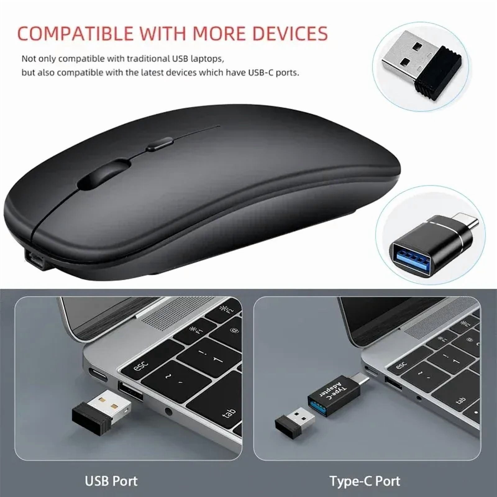 Wireless Mouse Bluetooth-Compatible Gaming Mouse (Dual Mode:BT+2.4Ghz) Ergonomic Rechargeable Mice for PC/Laptop/Macbook