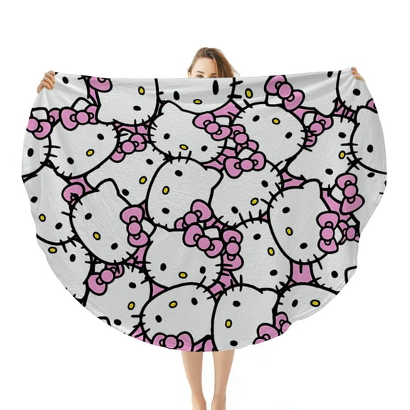 hello kitty Round Flannel Throw Blanket Plush Soft Polyester Cover for Sofa Bed, Cozy Home Decor Room Essentials Anime Manga Gifts for Teens, Kids 47inch