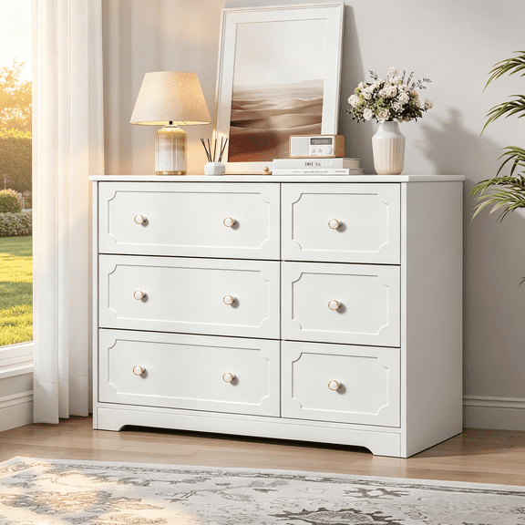 Ktaxon 6 Drawers Dresser Chests for Bedroom, Wood Chset of Drawers,Dressers Organizer for Bedroom, Living Room,Hallway, White