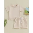 thumbnail image 2 of Suealasg Kids Boy Summer Outfits 2Pcs Toddler Baby Boy Clothes Set Ruffle Short Sleeve Side Slit T-Shirts Tops Elastic Shorts Set 1T 2T 3T Infant Boy Beach Clothing, 2 of 9