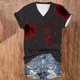 thumbnail image 2 of Tops Cortos para las Mujeres, Halloween Impreso V-Cuello Camiseta de Manga Corta, Tela de Imitación de Moda Casual, 2 of 3