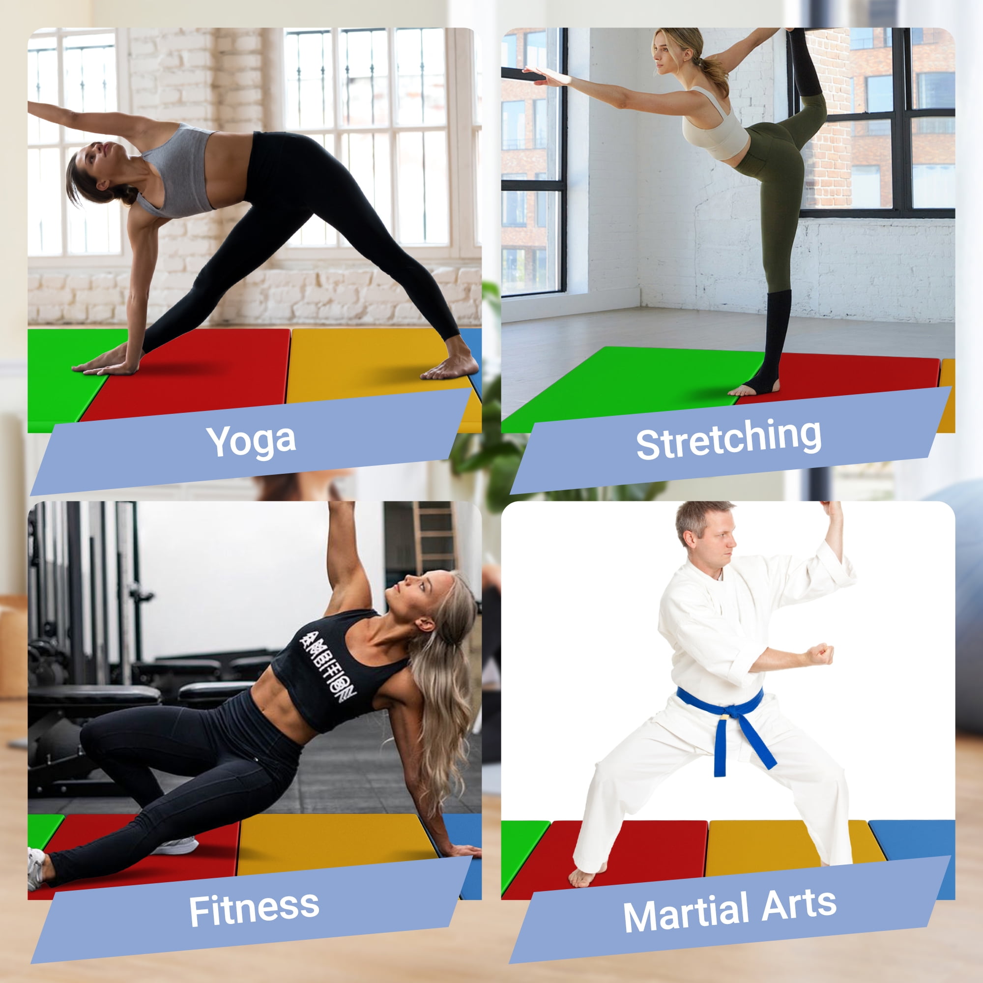 BalanceFrom Versatile 4'x8'x2" High-Density Gym Mats - Extra Thick, Anti-Tear, Easy-Clean, Foldable for Aerobics, Yoga, Martial Arts, with Durable Vinyl and Velcro, Multiple Colors