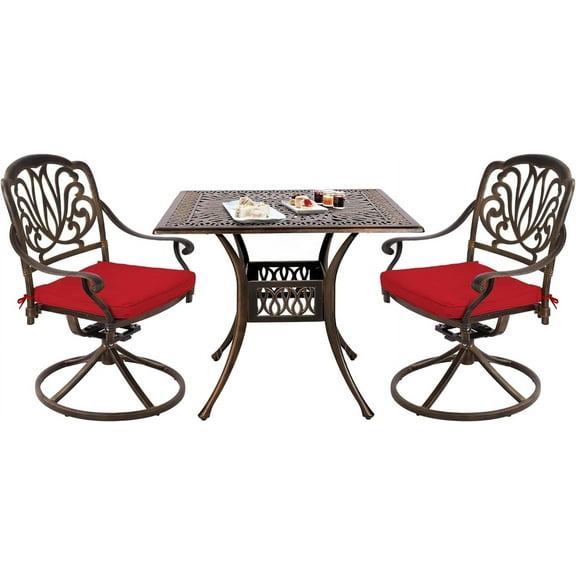 Haverchair 3 Piece Patio Bistro Set Outdoor Cast Aluminum Dining Set Patio Bistro Furniture Set 2 Swivel Chairs and 1 Umbrella Table for Lawn Garden Patio