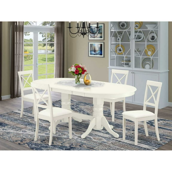 East West Furniture Vancouver 5-piece Wood Kitchen Table Set in Linen White