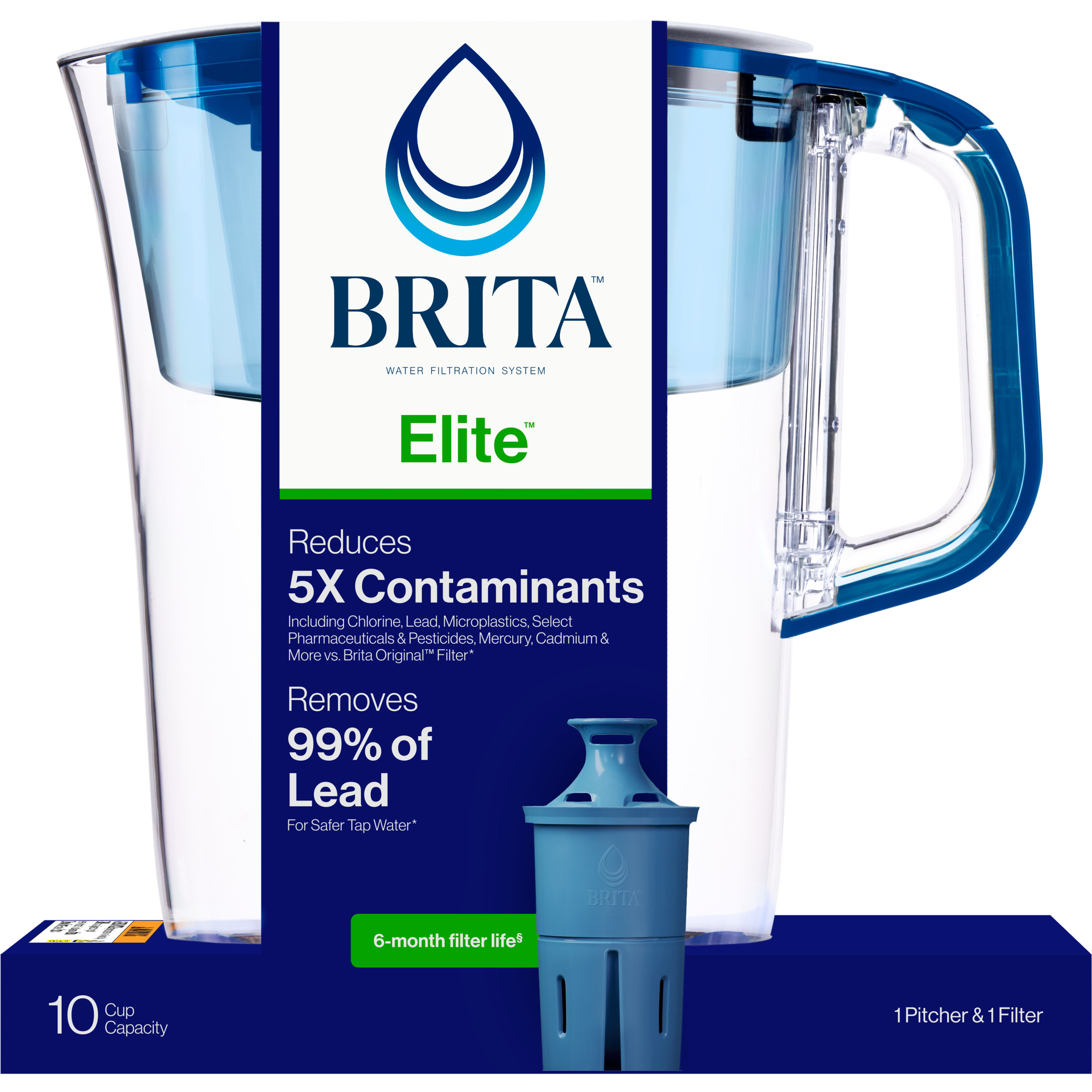 Brita Elite 10-Cup Water Filtration Pitcher, Blue photo 2