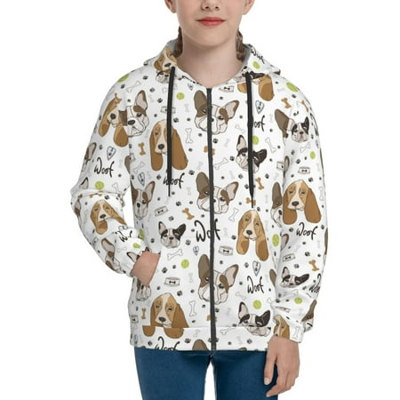 

Hoodies for Women woof Cute Dog Puppy Long Sleeve Sweatshirt Drawstring Zip Up Hoodie with Pockets Teen Girl Clothes