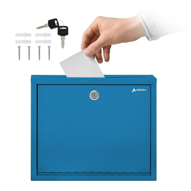 Caja de sugerencias de metal Adir Corp 30 x 8 x 25 cm con cerradura, azul