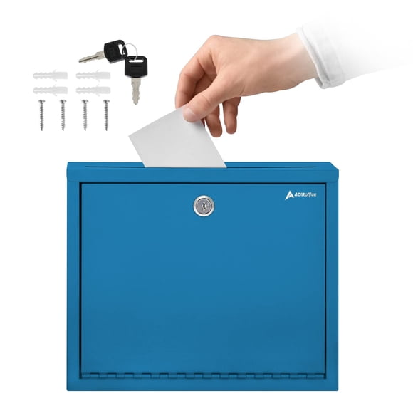 Caja de sugerencias de metal Adir Corp 30 x 8 x 25 cm con cerradura, azul