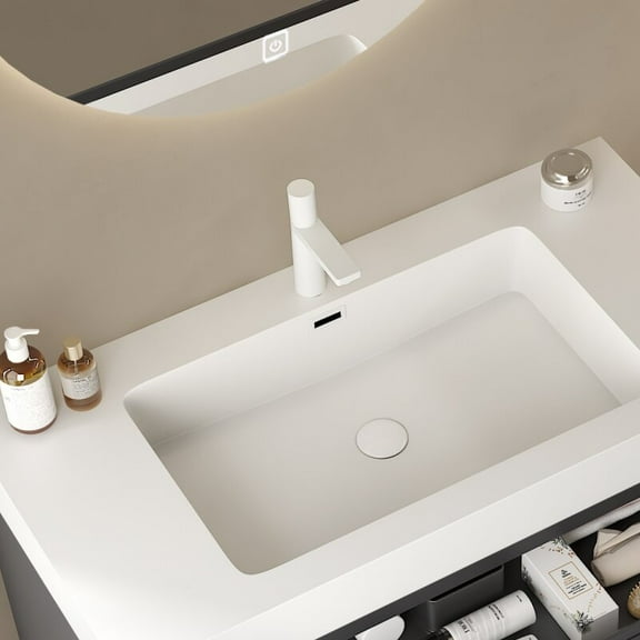 Modern Bathroom Vanity 36" Integrated Rectangular Undermount Basin without Drain and Faucet, White,Wooden Bathroom Vanity