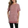 thumbnail image 3 of Uhndy Short Sleeve Pocket T Shirt For Women Casual Summer Color Block Tunic Blouse Tops Crew Neck Loose Fit T-Shirt Pink M, 3 of 6