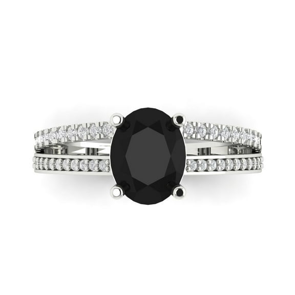 Solitaire with Accents Engagement Ring for Women - 2.32ct Natural Onyx in 18K White Gold Promise Ring