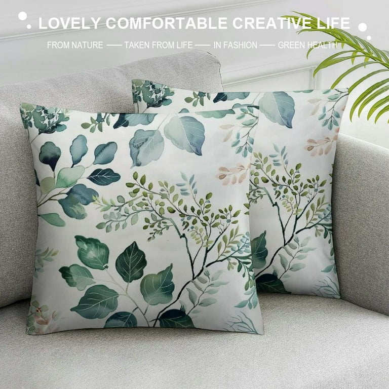Creowell Spring Sage Green Pillow Covers ,Watercolor Eucalyptus