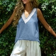 thumbnail image 5 of MYAOYI Women's Daily Casual Wear Tank Top, Lace V Neck Cotton Linen Sleeveless Loose Fit Summer Blouse for Home Errands Weekend Gathering, 5 of 9